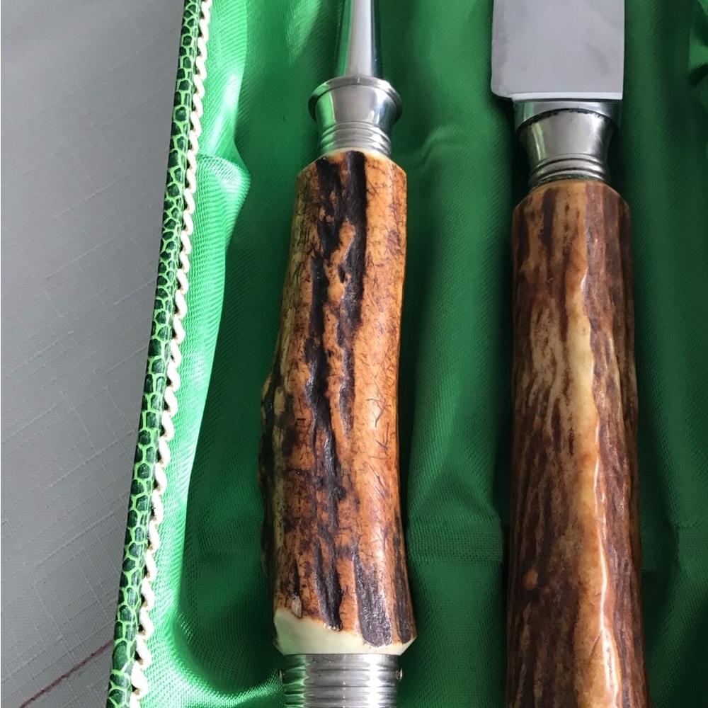 Vintage Antler is Handle Carving Set by Solingen - Picture 2 of 5
